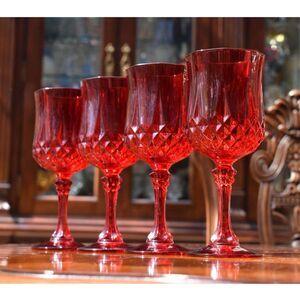 Set of 4 Cristal D’Arques Longchamp Ruby Red Lead Crystal Water Goblet Set - 7"